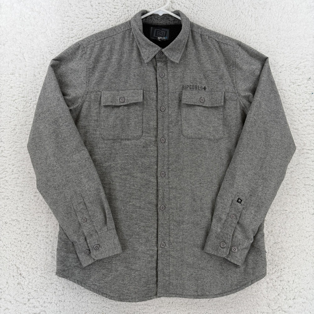 VTG Rip Curl Jacket Mens Large Gray Sherpa Lined Lennox Head Flannel Shacket